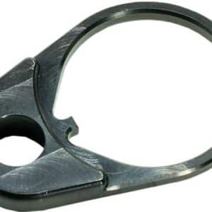 Ring-style metal bottle opener with a curved notch for removing caps and a small hole for grip or attachment