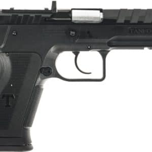 Tanfoglio semi-automatic pistol in profile, black with textured grip.