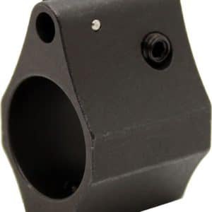 Black metal clamp-style mount with a circular bore and a small side hole, viewed at an angle