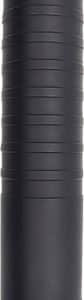 Vertical black foam roller with a ribbed surface for muscle massage and release.