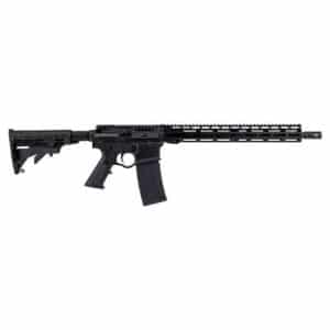 Black semi-automatic rifle with adjustable stock, pistol grip, and long rail handguard.
