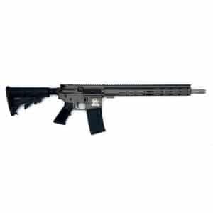 AR-15–style semi-automatic rifle with collapsible stock, pistol grip, and a long ergonomic free-floating handguard, magazine inserted.