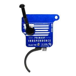 Blue plastic device labeled 'Primary Independence' Model 700, with a black lever and curved metal tail/arm.
