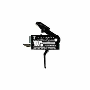 TriggerTech Competition Independence rifle trigger assembly with mounting lever and branding visible on black housing.