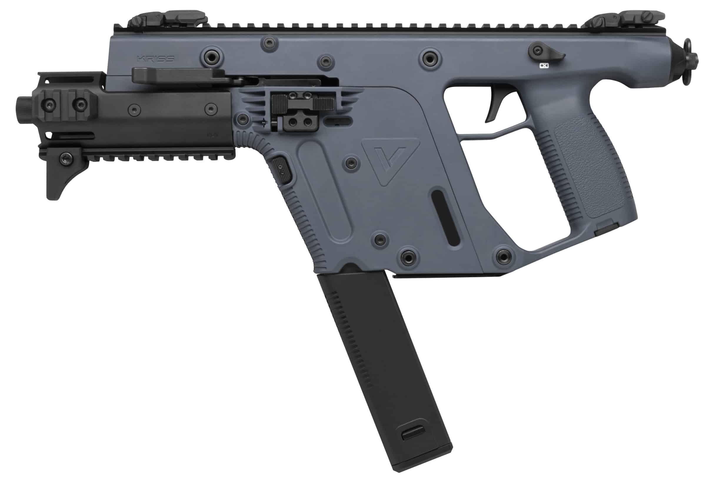 Side view of a modern black/gray semi-automatic rifle with a detachable magazine inserted at the bottom.