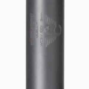 Long black cylindrical microphone capsule with a knurled base connector, used to capture audio.