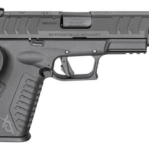 Close-up side view of a gray semi-automatic pistol with 'SPRINGFIELD ARMORY' on the slide, left profile.