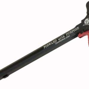 Long black metal lever/tool with a red release lever on the side and a padded black head at the end; branding reads 'FORWARD WITH PURPOSE' on the shaft.