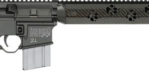 Black AR-style semi-automatic rifle with a collapsible stock, pistol grip, and a detachable magazine inserted.