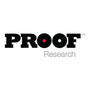 PROOF Research logo: bold black 'PROOF' with a red dot in the middle of the O and light gray 'Research' text beneath.