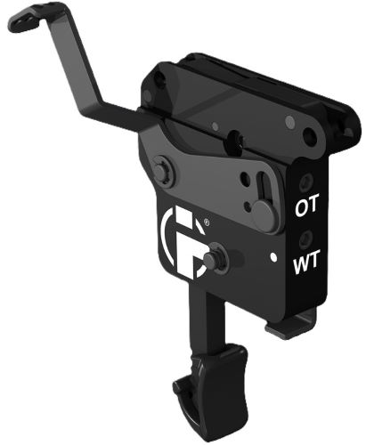 Black lever-operated mechanical actuator mounted on a rectangular housing with bolts and a white logo; side shows 'OT' and 'WT' markings.