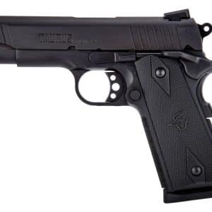 Black semi-automatic pistol shown in profile, with a textured grip and Taurus branding on the slide.
