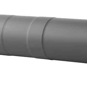 Gray cylindrical firearm suppressor (silencer) with a perforated end cap, shown against a white background.